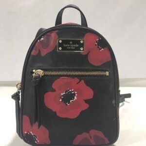 Kate Spade Red Poppy Print Black Nylon Backpack w/COA